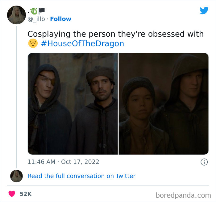 Characters cosplaying from House Of The Dragon in two side-by-side images.