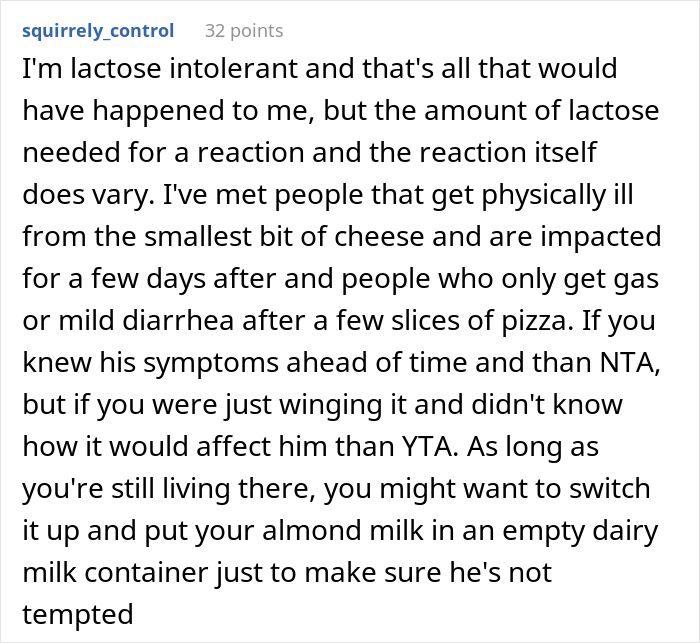 Guy Switches To Regular Milk To Prove His Lactose Intolerant Roommate Is Stealing His Food Guy Switches To Regular Milk To Prove His Lactose Intolerant Roommate Is Stealing His Food
