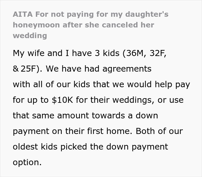“AITA For Not Paying For My Daughter’s Honeymoon After She Canceled Her Wedding?”
