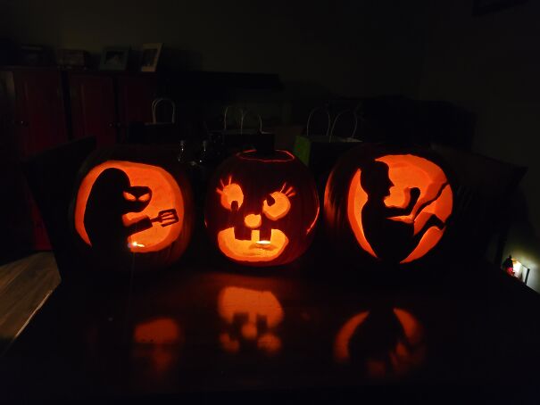 My Daughter And Her Two Friends Carved These. Nothing Fancy, But I Think The Baby In The Womb Is Hysterical