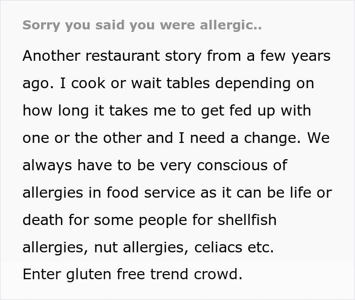 "Sorry, You Said You Were Allergic": Server Gets Applauded Online For Exposing Gluten-Free Trend Chaser