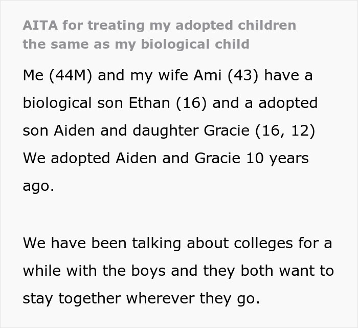 “[Am I The Jerk] For Treating My Adopted Children The Same As My Biological Child?”