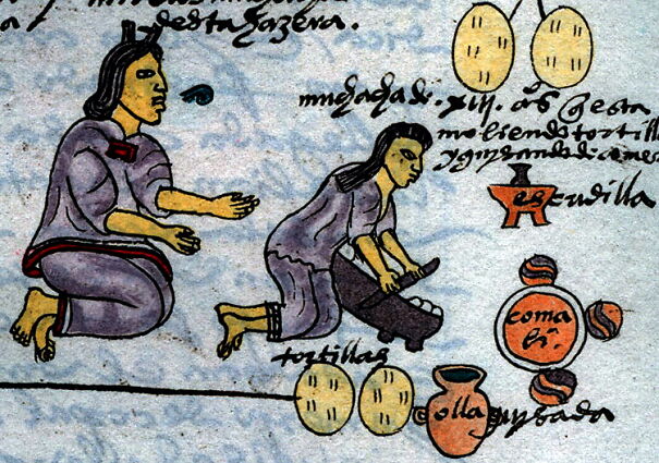 398_02_2An-Aztec-mother-teaching-her-daughter-to-use-the-metate-and-comal-griddle-to-make-tortillas-Codex-Mendoza-63468c7e347d6.jpg