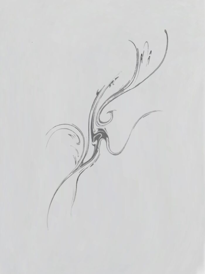 Flowing marbling tattoo design with intricate lines on a light background.