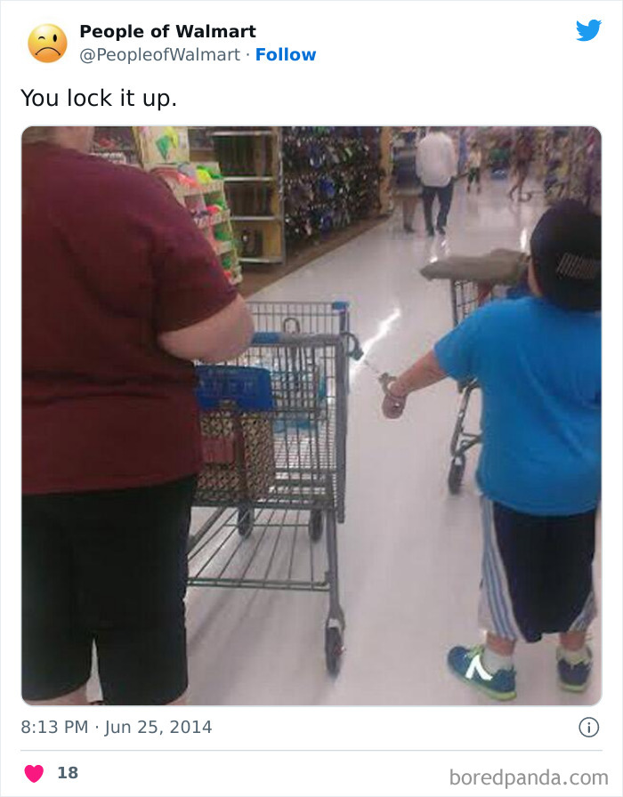 Person locks boy near cart