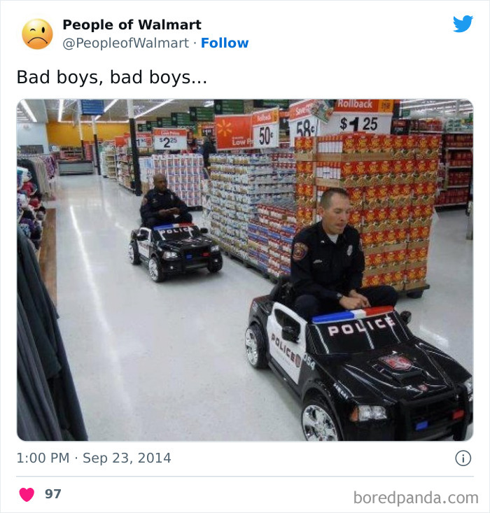 Police officers drives toy cars in store