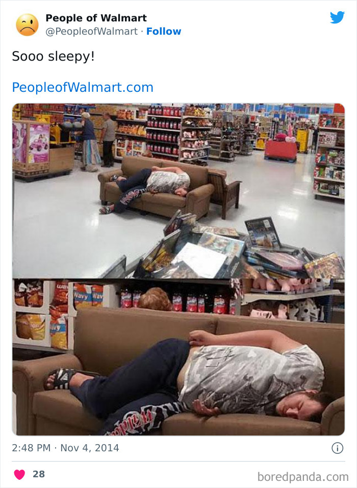 Person sleeping on couch in Walmart