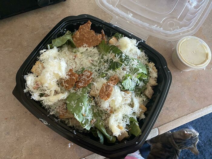 I Told My BF I’m Only Into Caesar Salad For The Toppings… He Hooked Me Up!! I Actually Had To Remove Some Of It Lol