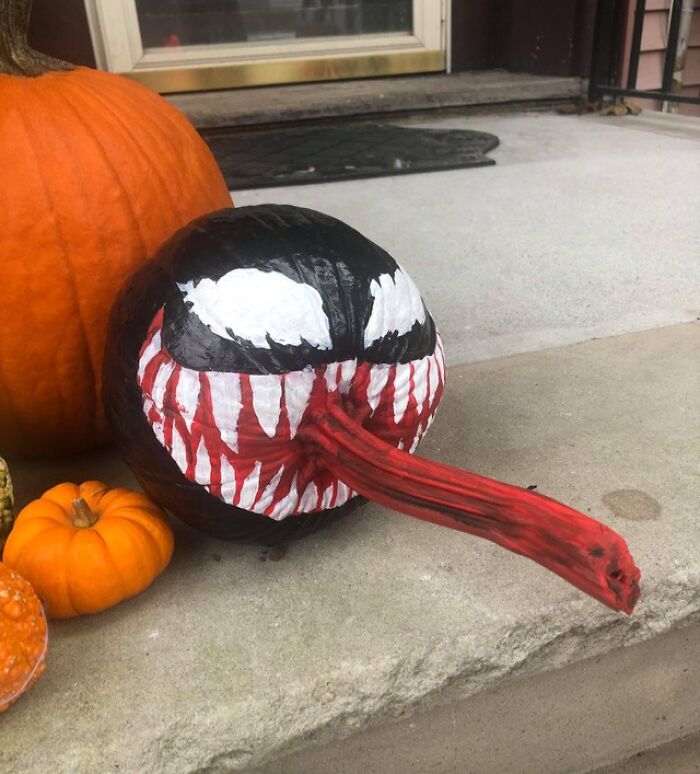 My 6-Year-Old's Pumpkin This Year. He Is A Big Fan Of Venom Although Not Old Enough To Actually Watch Any Of The Movies