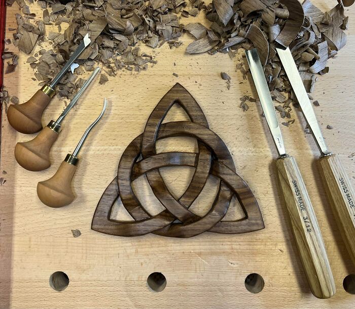 Carved A Different Type Of Celtic Knot Out Of Walnut. These Things Are Trickier To Keep Consistent In Width And Depth Than I Gave Them Credit For. Each One Is A Learning Experience