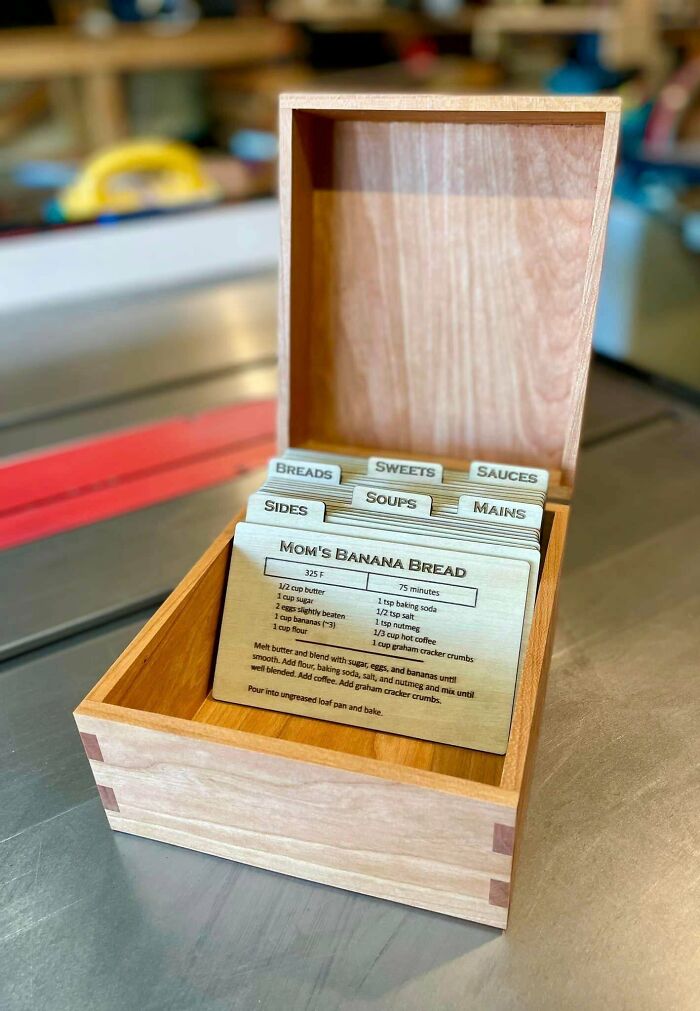 I Recently Decided To Gather All My Most Important Recipes... Ones We Use Regularly And Those From My Family. I Used The Laser Engraver To Create Wood Recipe Cards And Made A Little Box Out Of Cherry For Them