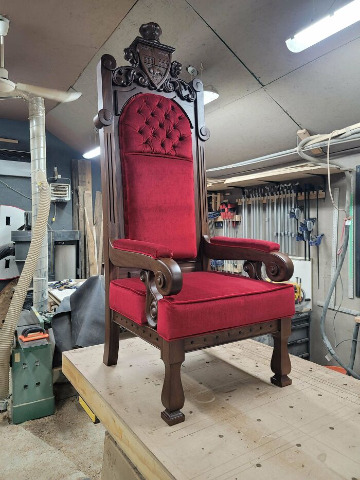 Throne I Made For A Client - 7' Tall X 30" Wide. Solid Walnut, Mohair Upholstery