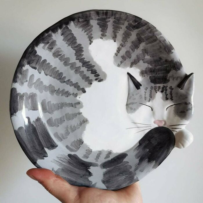 Este adorable plato de gato