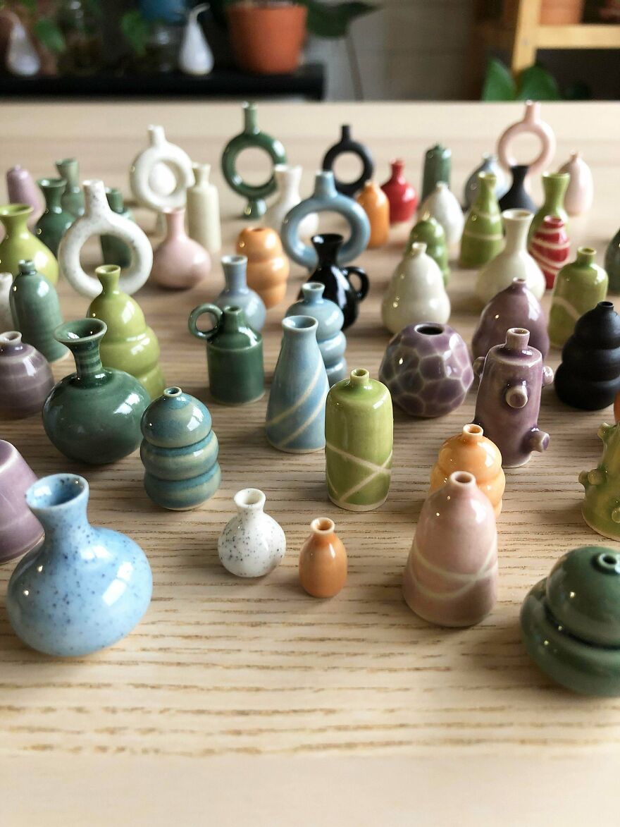 Here Is Some Recent Miniature Pottery I Have Made. Some Of The Glazes Turned Out A Little More Desaturated Than I'd Hoped For But I'm Still Happy With It. Each One Is 2-3cm Tall And I Throw Them On A Mini Wheel