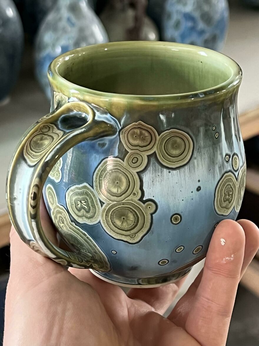 Gave My First Crystalline Glaze Workshop And This Is The Mug I Made/Glazed As An Example