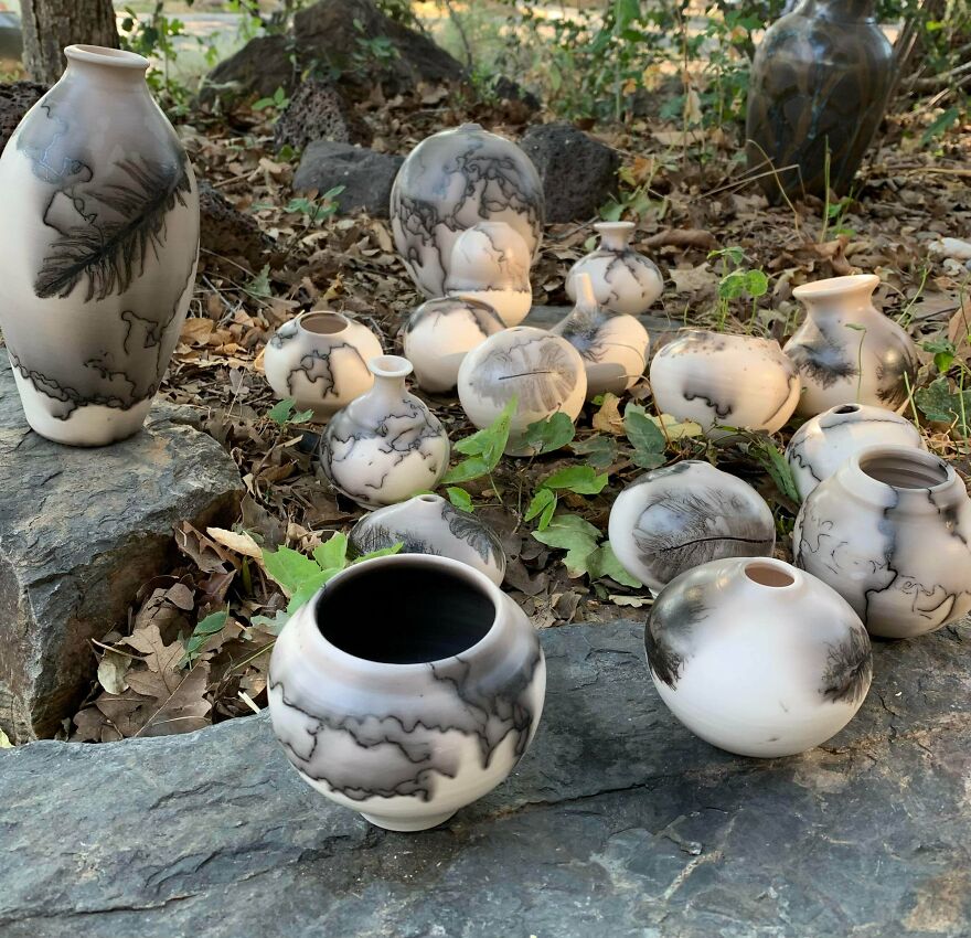 Horsehair And Feather Vases. Packing Up For The Farmer’s Market This Weekend