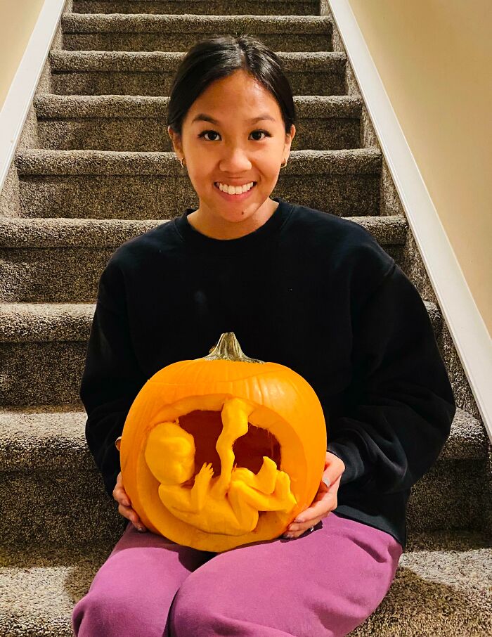 Helped My Wife Carve A Pumpkin For Our Pregnancy Announcement