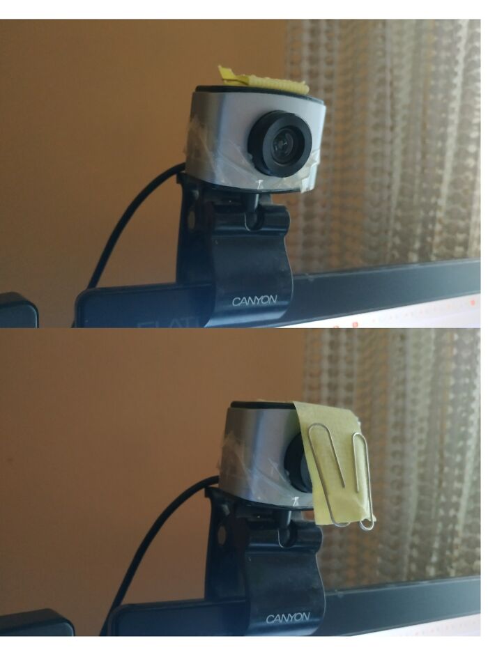 DIY Privacy Protector. Painters Tape And 2 Paperclips For Weight. Been Using It For 2 Years