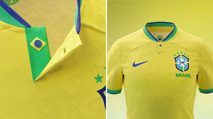 Brazil's World Cup's Jersey's Collar Makes A Brazil Flag When Unbuttoned