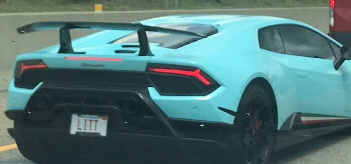 Lamborghini Huracan Performante In Sky Blue With License Plate "Litt" Spotted On I95 In Massachusetts. Very Rare To See Anything Nice Around Here