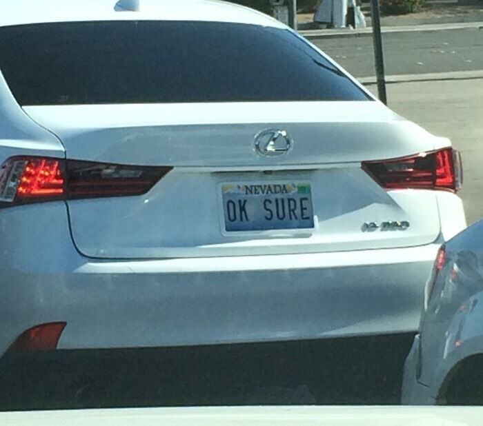 Him: "Do You Want Custom License Plates?" Her: