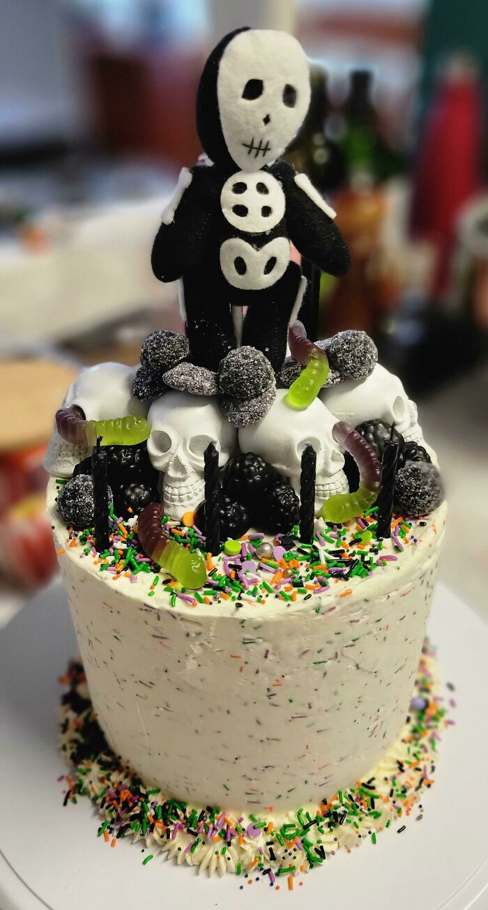My Son Requested A "Skeleton" Cake For His 4th Birthday. Thought It Might Chill The Hearts Of All The Other Halloween Lovers