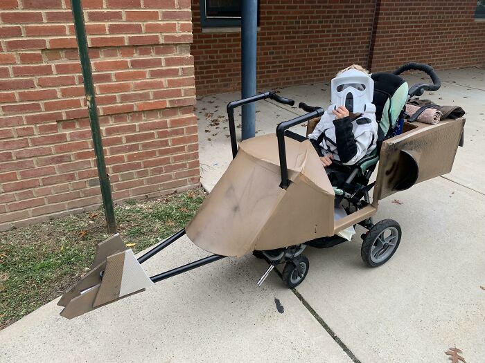 Wheelchair Speeder Bike Costume Was The Choice This Year. Fun To Build But Damn It’s Hard To Push