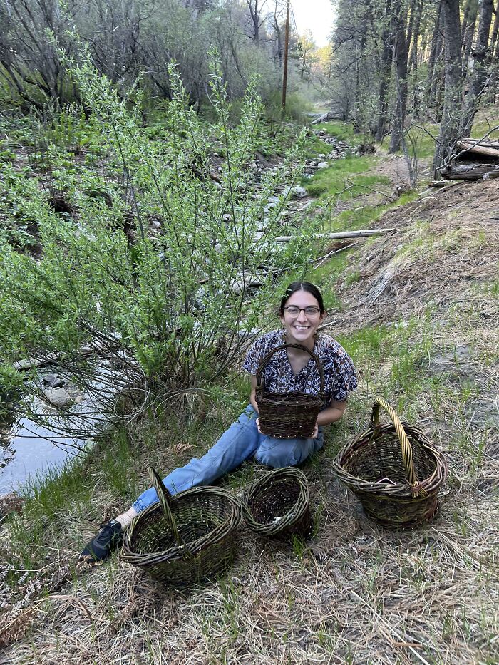 Me With My Baskets That I Made From Foraged Willow - I Took Them To Take Pictures Now That The Willow Is Leafing