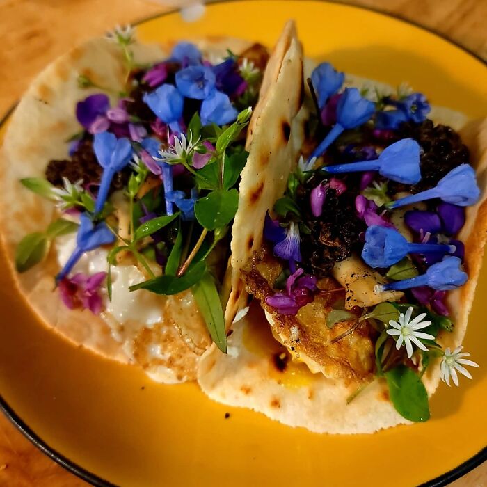 Flower And Morel Breakfast Tacos