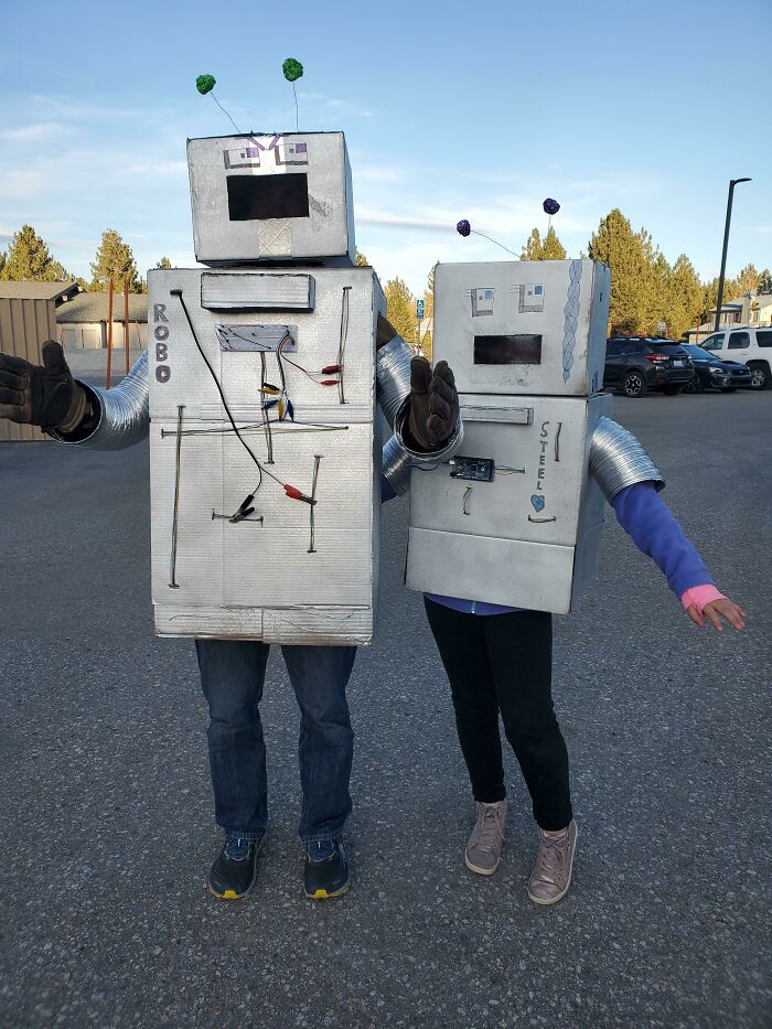 Happy With How Our Cardboard Robot Costumes Worked Out, My Daughter And I