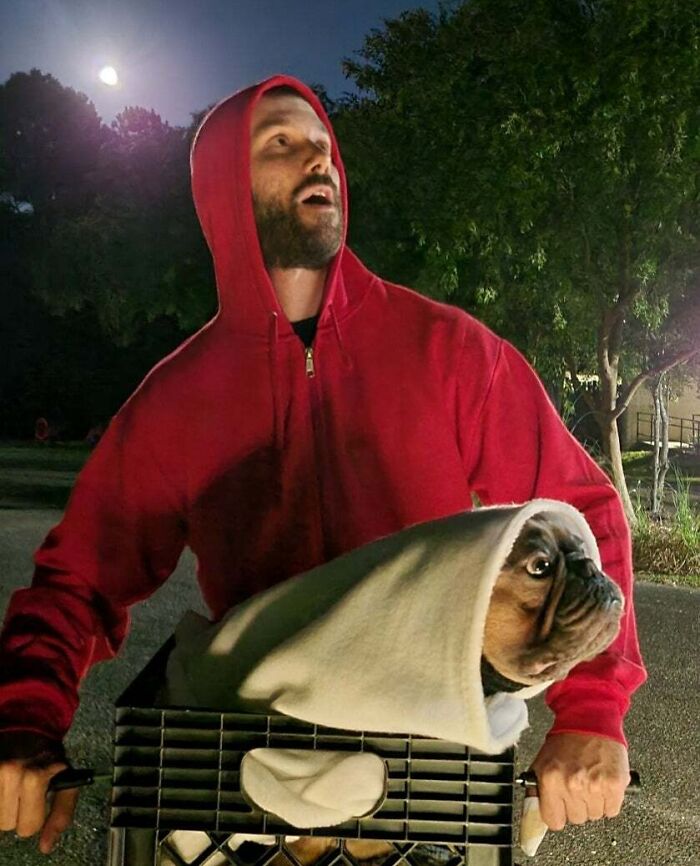 My Friend From Work And His Dog Dressed As E.T. And Elliot
