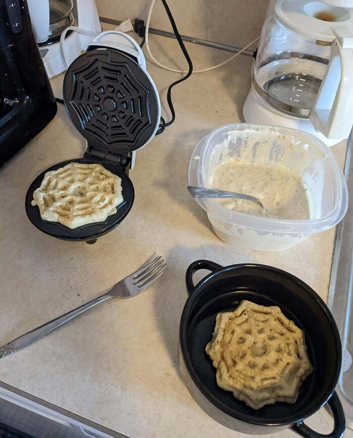 Yes: I Did Bring A My Mini Spooky Waffle Maker To Work This Morning And Am Making Spooky Waffles For Myself (And My Coworkers)