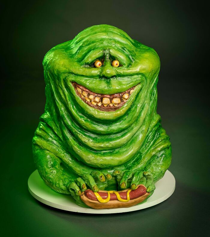 I Made A Slimer Cake For My Halloween Cakes Series. He’s Filled With Tequila Lime Curd And Vanilla Buttercream. I Sculpted Him In Modeling Chocolate