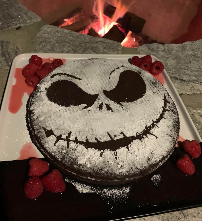 What’s This? What’s This? A Chocolate Torte With Grand Marnier Soaked Raspberries I Made Last Night For Our Halloween Fire Pit