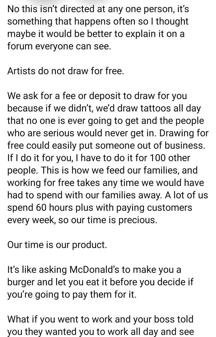 Tattoo Artist Finally Has Enough And Goes On A Rant. Why Do People Believe They Can Get A Tattoo For Free?!?!