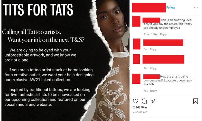 Well-Established Lingerie Brand Paying Exposure Bucks For Tattoo Artist Designs For Their Upcoming Collection