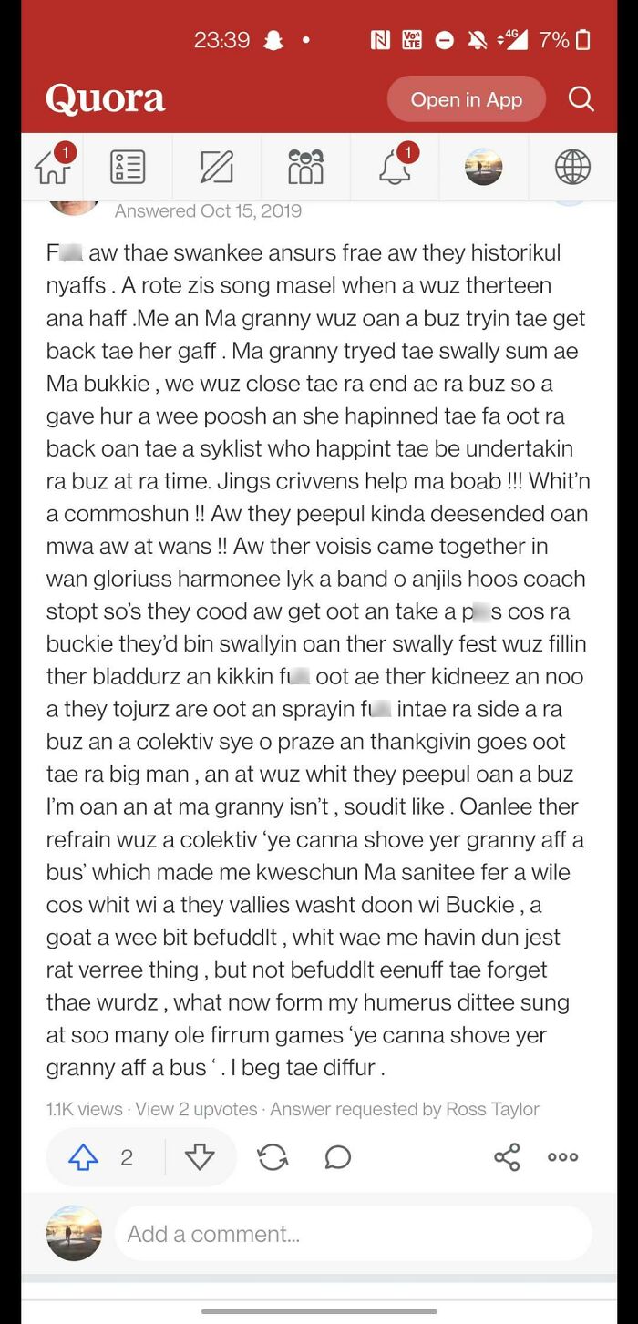 Found This While Searching For The Origin Of Ye Cannie Shove Yer Grannie Aff A Bus