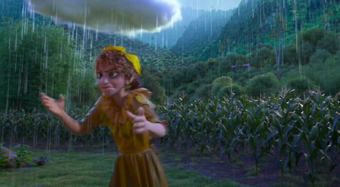 In Encanto (2021), It's Implied That The Village Uses Pepa's Weather Powers To Grow Their Crops. She Only Creates Rain When She Is Miserable/Angry. Therefore, At Least Several Days A Week Everyone Treats Her Like S**t