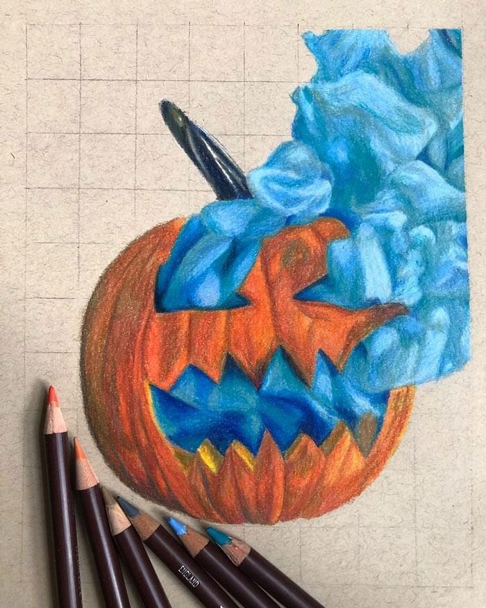 Drawing Of A Pumpkins With Scary Faces