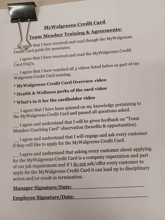 Ask Every Customer To Sign Up For A Credit Card Or You Are Fired!