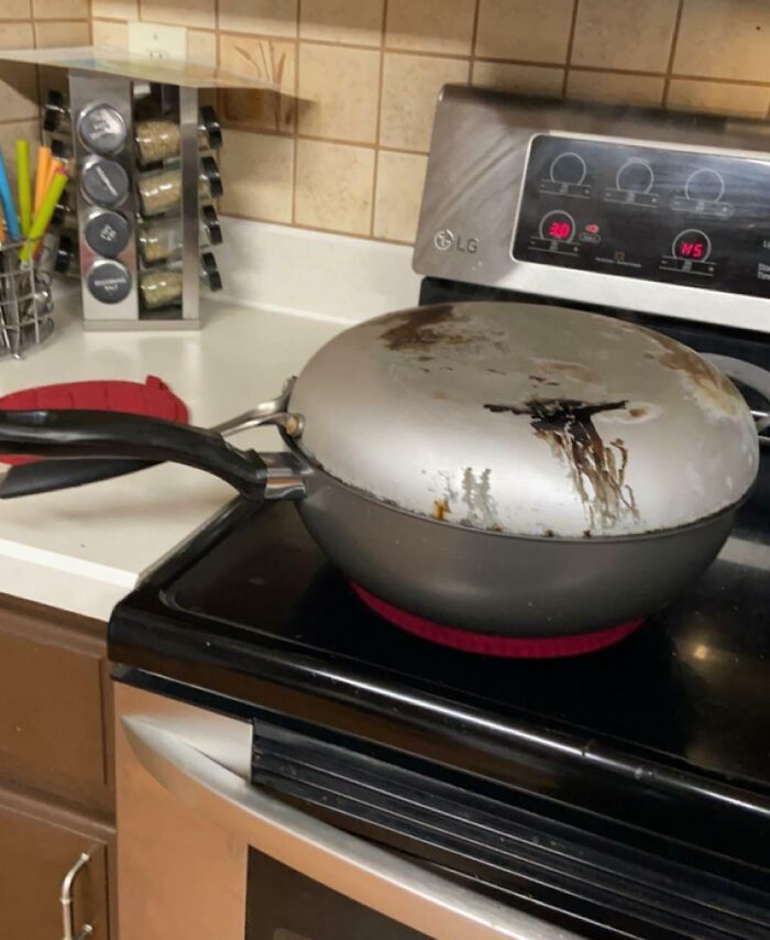 Making Stew And Realized I Didn’t Have A Lid To Cover My Wok. Improvise, Adapt, Overcome