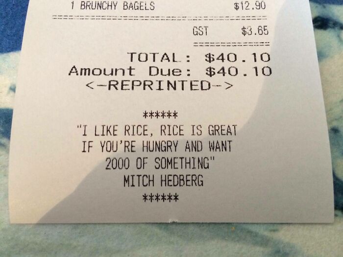 My Restaurant's Receipt The Other Day. High Fives Were Given