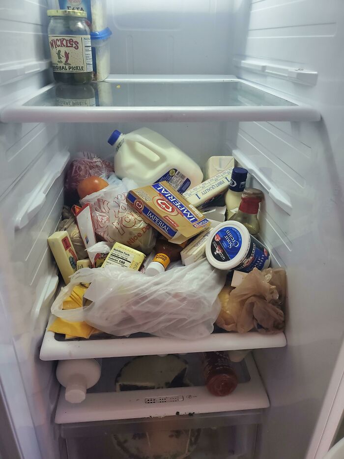 El refrigerador de mi compañero de piso está muy bien organizado