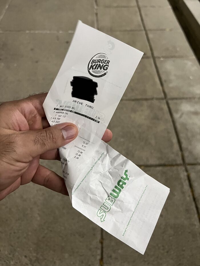 My Burger King Order Printed On A Subway Receipt Roll