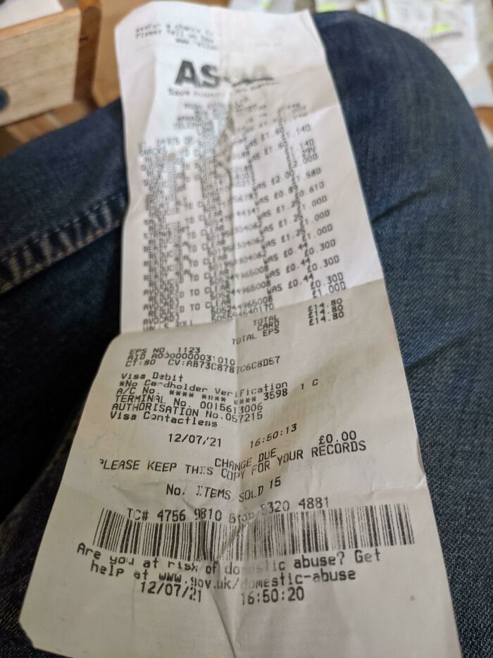 My Receipt From The Supermarket Has Advice On The Bottom For Domestic Abuse Victims