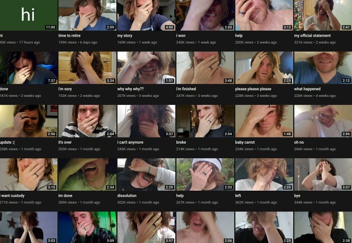 Onision's Most Recent Videos. What A Variety Of Thumbnails