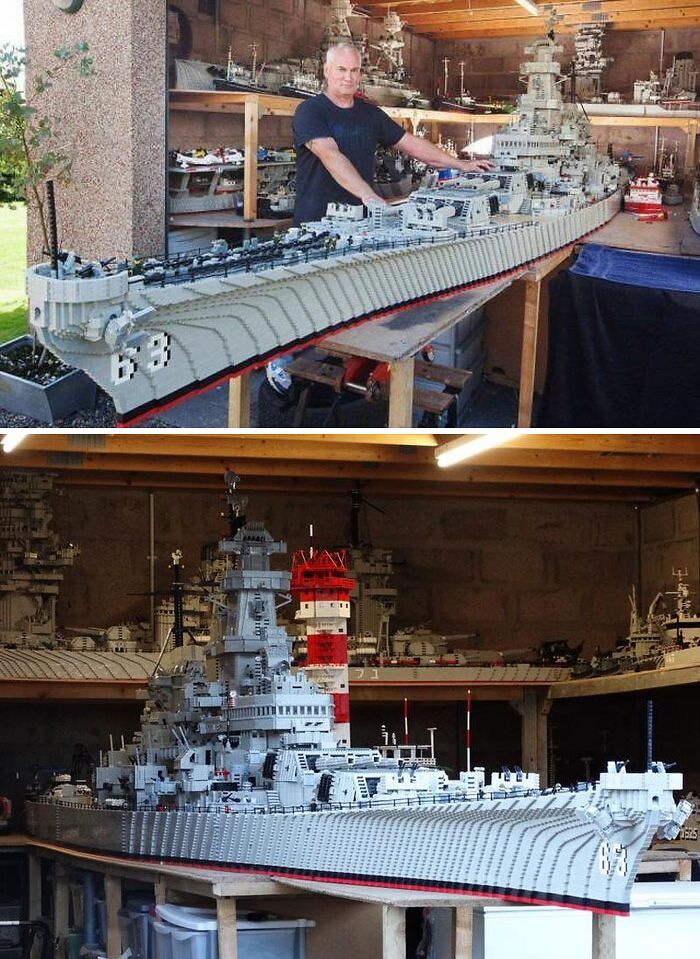 Jim Mcdonough's LEGO Build Of The USS Missouri Took 3 Years. It Stands 4ft 6 In. High, 3ft Wide & 24ft 3 In. Long