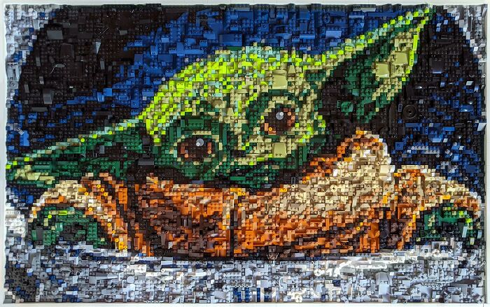My Son Asked For A Baby Yoda Mosaic For His Birthday, I Hid A Baby Yoda And Mando Fig In Amongst The Noise, Can You Find Them?