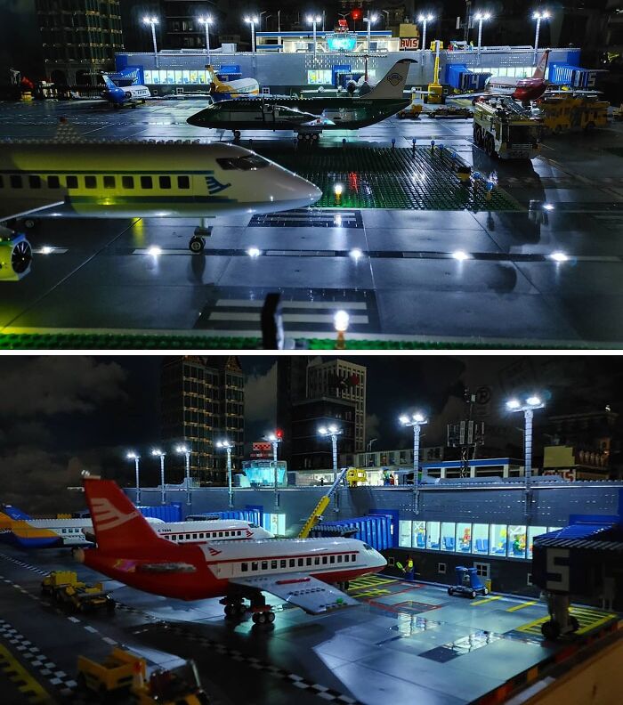 Some Pics Of My LEGO Airport MOC Now With Some Lights Installed