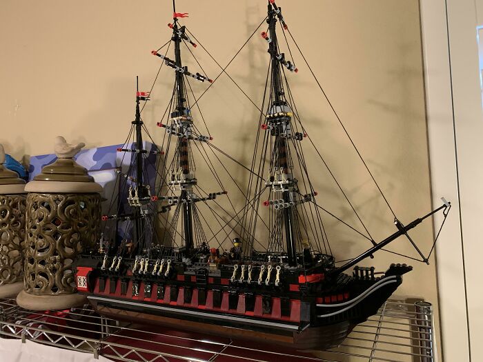 My Dad Made This LEGO Pirate Ship From Scratch Using Only A Drawing He Made, LEGO Bricks, And String